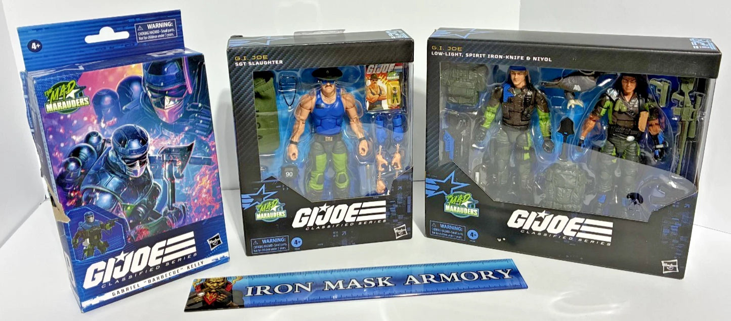 G.I. Joe Classified Series Mad Marauders Bundle — Sgt. Slaughter #129 · Low-Light & Spirit Iron-Knife #128 · Barbecue #58 — 4-Figure Set