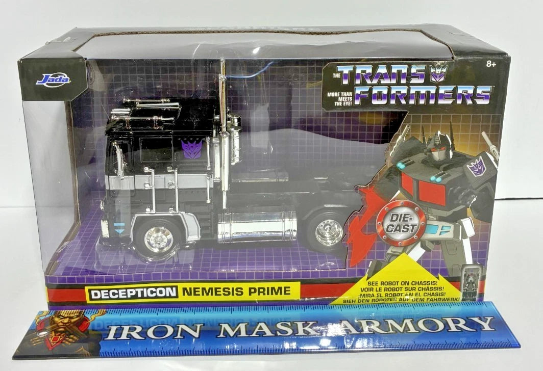 Transformers G1 Decepticon Nemesis Prime 1:24 Scale Diecast — Hollywood Rides — Jada Toys — with Robot on Chassis