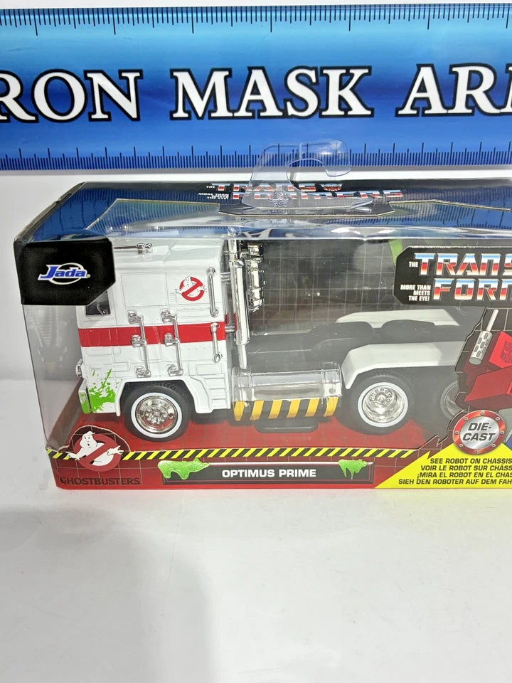 Jada Hollywood Rides — Transformers G1 Optimus Prime with Ghostbusters Ecto-1 Graphics | 40th Anniversary Crossover | 1:32 Scale Die-Cast | New in Box
